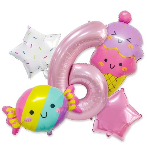 RXSPOYLY Eiscreme Luftballons, 5 Stück Giant Eiscreme Bunt Heliumballons, Folienballon Candy, Folienballons Stern, Luftballon 6. Geburtstag Mädchen, für Sommer Eiscreme Geburtstag Kinder Party von RXSPOYLY