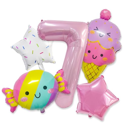 RXSPOYLY Eiscreme Luftballons, 5 Stück Giant Eiscreme Bunt Heliumballons, Folienballon Candy, Folienballons Stern, Luftballon 7. Geburtstag Mädchen, für Sommer Eiscreme Geburtstag Kinder Party von RXSPOYLY