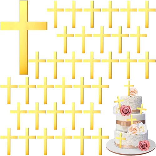 Kreuz Kuchen Topper, 16pcs Cake Topper Kreuz Gold, Kuchen Topper Kommunion Kreuz, Cake Topper Taufe Kreuz, für die Dekoration von Taufen, Erstkommunionen, Geburtstagen(Dick) von RXSPOYLY