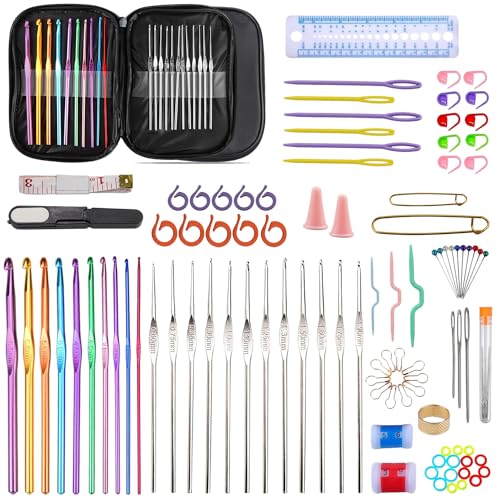 RYAN 100 Stücke Häkelnadel Set für Anfänger Crochet Set Häkelset Crochet Hook Set Stumpfe Nadeln Stichmarker Crochet Hooks für Anfänger DIY-Handstrick-Handwerkskunst-Werkzeuge von RYAN