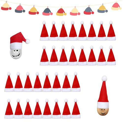 RYAN 32 Stück Mini Weihnachtsmütze Kleine Nikolausmützen Mini Rot Santa Claus Hut Weihnachtsmann Bestecktasche Weihnachten für Eier Süßigkeit Flaschen von RYAN