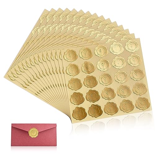 RYAN 375 Stücke Wachssiegel Selbstklebend Siegel Aufkleber Sticker Herz Geprägte Wachs Siegel Klebeetiketten Aufkleber für Briefumschläge Hochzeit Postkarte Einladung Grußkarte (Gold) von RYAN