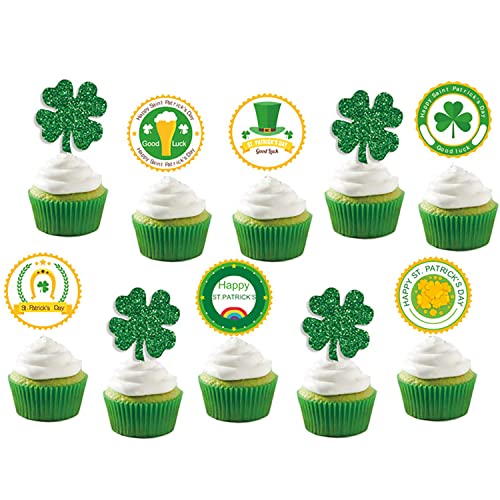 12 Stück St. Patrick's Day Cupcake-Topper Kleeblatt Irische Flagge Glücksvorspeisen Zahnstocher Kuchendekorationen für St. Patrick's Day Party Gastgeschenk Zubehör Dekorationen Lebensmittel Kuchen Dekor von RYAOLFLY