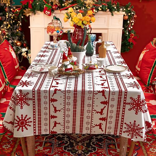 RYB HOME Tischdecke Weihnachten Abwaschbar Tischdecke Geburtstag Weihnachts Tischdecke mit Schneeflocken-Elchmuster Tragbare Tischdecke für Party 1 Stück H 260 x B 140 cm von RYB HOME