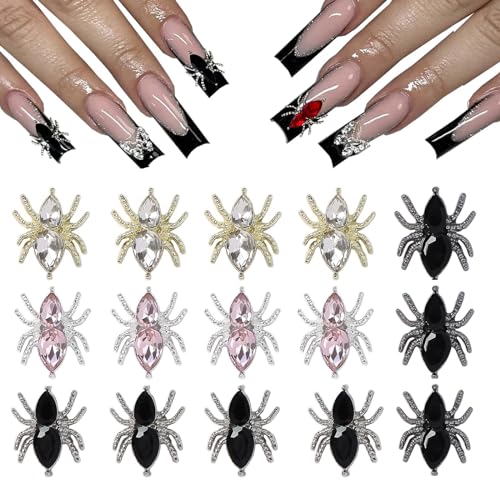 RYMAUP®16pcs Halloween Spinnennagelzauber,Gotische Horror,Nagelversorgung mit Kristall,Strasssteinen,Perfekt für Frauennageldekorationen von RYMAUP