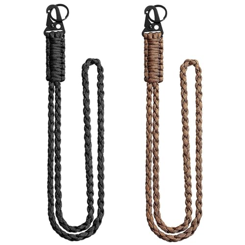 RYMAUP®2 Stücke Premium Paracord Schlüsselanhänger Lederband,Lange Hals- und Handgelenk-Lanyards,Schlüsselarmband,ID-Halter von RYMAUP