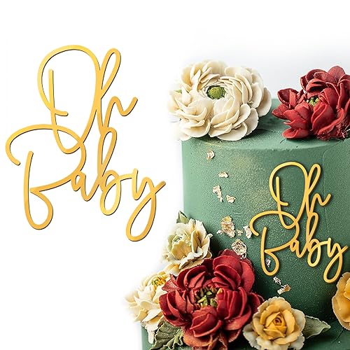 RYMAUP®Gold Acrylic Cake Topper 'Oh Baby', Kuchenaufsatz Deko Kuchen Muffin Cupcake Babyparty Baby Shower Tortenstecker von RYMAUP