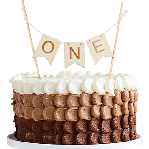 RYMAUP Cake Topper 1 Geburtstag Holz Tortendeko Set Mit Bannern Und Ballons Für Kindergeburtstag Feier Party Dekoration von RYMAUP