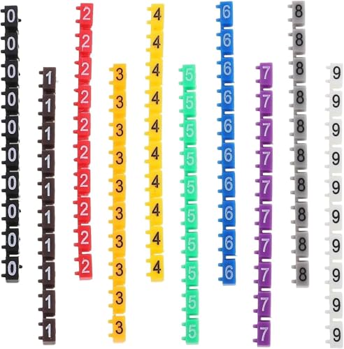 Etiketten zur Drahtmarkierung, Kabelnummerierung, Etiketten zur Kabelidentifikation, 150 Stück, Aufkleber mit Nummernschildern for Elektrik, mehrfarbige Markierungen, Etikettierer, Elektrik, 0, for An von RYRYR