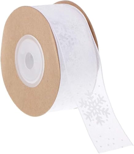 Kuchenband, Geschenkband, Band for Verpacken von Geschenken, 1 Rolle mit 10 Metern, durchsichtiges Organzaband mit Schneeflockenaufdruck, Verzierung for Weihnachtsschmuck – Weiß von RYRYR