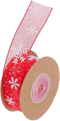 Kuchenband, Geschenkband, Band for Verpacken von Geschenken, 1 Rolle mit 10 Metern, mit Schneeflocken bedrucktes transparentes Organzaband, Verzierung for Weihnachtsschmuck, Rot/Weiß von RYRYR