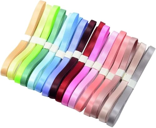 Kuchenband, Geschenkband, Band for Verpacken von Geschenken, 16 Stück 1 Yard mehrfarbige doppelseitige Satinbänder for selbstgemachte Haarschleifen, Geschenkverpackungen, Basteln, Dekoration – 9 mm von RYRYR