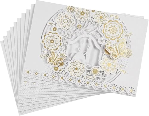 Personalisierte Hochzeitseinladungen, Save the Date-Karten for Hochzeitsempfangseinladungen, 10 Stück/Packung 3D-Blumen-Kartenhalter aus glänzendem Perlenpapier mit Braut- und Bräutigammotiv for Hochz von RYRYR