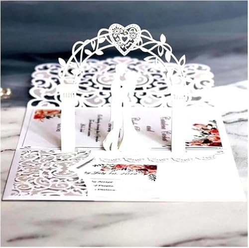 Personalisierte Hochzeitseinladungen, Save-the-Date-Karten for Hochzeitsempfangseinladungen, 10-teiliges Grußkarten-Set aus weißem und goldenem Perlenpapier mit europäischem Brautparty-Dekor for Hochz von RYRYR