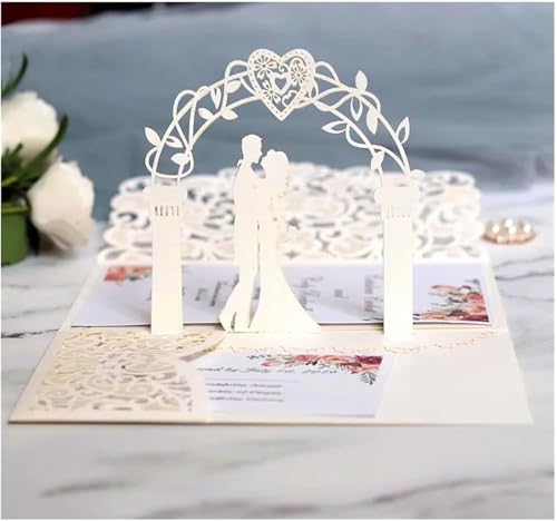 Personalisierte Hochzeitseinladungen, Save-the-Date-Karten for Hochzeitsempfangseinladungen, 10-teiliges Grußkarten-Set aus weißem und goldenem Perlenpapier mit europäischem Brautparty-Dekor for Hochz von RYRYR