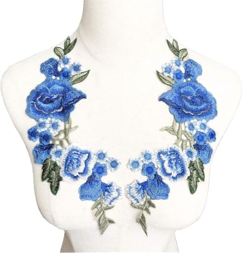 Spitzenapplikation,Stickapplikation Aufnäher,Stickapplikation,2Stk Stickerei Rose Blumen Aufnäher Aufnäher Stoffbesatz Motiv Hochzeitskleid Braut DIY Applikation Basteln(Blue) von RYRYR