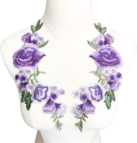 Spitzenapplikation,Stickapplikation Aufnäher,Stickapplikation,2Stk Stickerei Rose Blumen Aufnäher Aufnäher Stoffbesatz Motiv Hochzeitskleid Braut DIY Applikation Basteln(Purple) von RYRYR