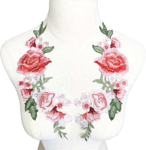 Spitzenapplikation,Stickapplikation Aufnäher,Stickapplikation,2Stk Stickerei Rose Blumen Aufnäher Aufnäher Stoffbesatz Motiv Hochzeitskleid Braut DIY Applikation Basteln(Red) von RYRYR