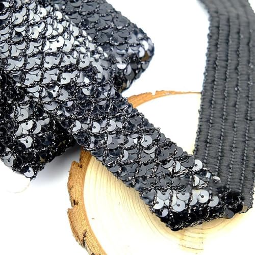 Spitzendeko,Nähspitze,Spitzenband,Spitzenstoff,5m 3,5cm Glitzer Dekoband Paillettenbordüre Paillettenbänder Paillettenbesatz for DIY Basteln Nähen Kleidung Dekoration(Black) von RYRYR