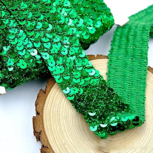 Spitzendeko,Nähspitze,Spitzenband,Spitzenstoff,5m 3,5cm Glitzer Dekoband Paillettenbordüre Paillettenbänder Paillettenbesatz for DIY Basteln Nähen Kleidung Dekoration(Green) von RYRYR