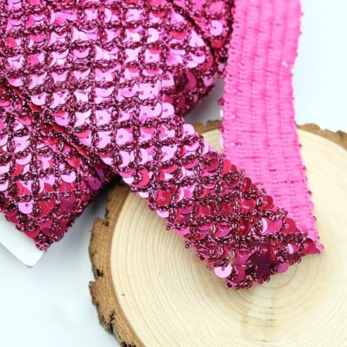 Spitzendeko,Nähspitze,Spitzenband,Spitzenstoff,5m 3,5cm Glitzer Dekoband Paillettenbordüre Paillettenbänder Paillettenbesatz for DIY Basteln Nähen Kleidung Dekoration(Pink) von RYRYR