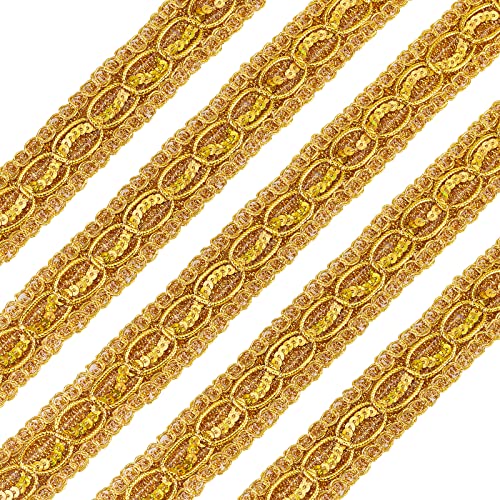 Spitzendekoration, Nähspitze, ethnisches Jacquardband, 12,5 m, 30 mm, Paillettenbesatz aus metallischem Zopf, Spitzenbesatz mit Paillettenband, metallische Pailletten, Jacquardbesatz (13 m)(Goldenrod) von RYRYR