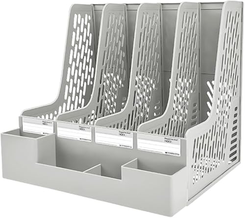 Zeitschriftensammler, Buchorganizer, Aktenaufbewahrung, Aktenregalrahmen mit 4 Abschnitten, Aktenhalter, verdicktes vertikales Schreibtisch-Bücherregal aus Kunststoff for das Büro, die Schule und zu H von RYRYR