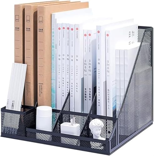 Zeitschriftensammler, Buchorganizer, Aktenaufbewahrung, Schreibtisch-Bücherregal, Metall-Aktenorganizer, vertikaler Zeitschriftensammler mit 4 Abschnitten, Schreibtisch-Aktenorganizer fürs Büro(Black) von RYRYR