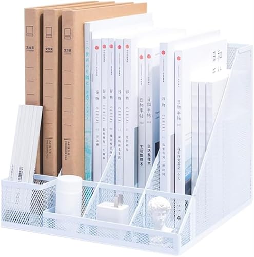 Zeitschriftensammler, Buchorganizer, Aktenaufbewahrung, Schreibtisch-Bücherregal, Metall-Aktenorganizer, vertikaler Zeitschriftensammler mit 4 Abschnitten, Schreibtisch-Aktenorganizer fürs Büro(White) von RYRYR