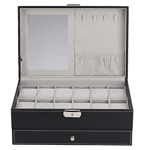 RYTTGOP Schmuckschatulle, Schmuckkästchen Damen, Schmuck-Organizer, Uhrenbox Herren, 12 Fächer, doppellagiger Organizer, Uhrenvitrine, für Halsketten, Armbänder, Ohrringe, Ringe von RYTTGOP