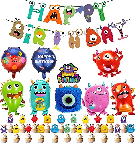 Geburtstagsdeko Monster Luftballons Monster Folienballons Alles Gute Zum Geburtstag Banner Tortendeko Deko für Kindergeschenke von RZDQZY