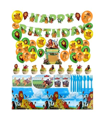 Geburtstagsparty Dekorationen Lion King Luftballons Alles Gute Zum Geburtstagfahne König der Löwen Geschirr Tischdeko Tortentopper für Kinder Lion King Geburtstagsdeko von RZDQZY