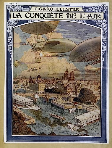 RZHRHJES Ölgemälde Wandbilder Abstrakte Leinwand Kunst Wandkunst Bild Druck Luftschiff-Ballon und Heißluftballon über Paris von Eugene Grasset Kunst Leinwand Poster für Wanddekoration 60x90cm von RZHRHJES