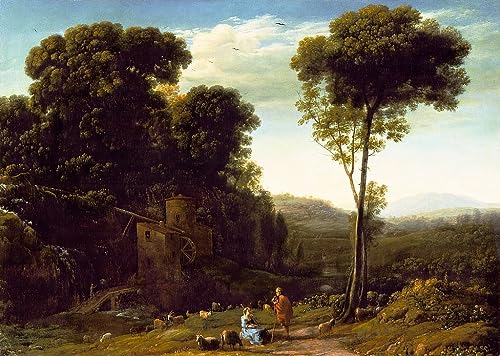 RZHRHJES Ölgemälde Wandbilder Abstrakte Leinwand Kunst Wandkunst Bild Druck Pastorale Landschaft mit einer Mühle von Claude Lorrain Kunst Leinwand Poster für Wanddekoration 60x90cm von RZHRHJES