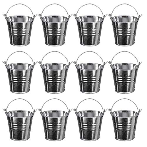 Mini Eimer Silber Gastgeschenk Hochzeit Party Taufe Süßigkeiten Bonbons Tischdeko Bonboniere Mit Tragegriff, 12Pack / 3.15 Zoll Höhe für Votivkerzen, Schmuckstücke, Mini Blumentopf Garten Container von RZKJ-SHOP