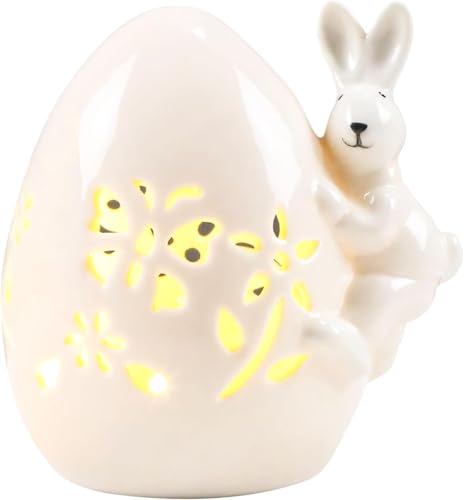 RZXBB LED Ostereier Keramik,Ostereier Deko,Osterdeko LED Ostereier,Ostereier Deko aus Porzellan,Frühlingsdeko,Ostern Deko Hase Osterei-licht für Osterdeko Innen Tischdeko (D) von RZXBB