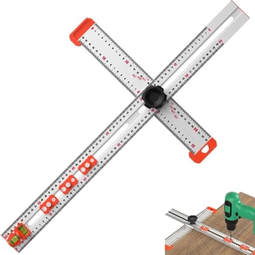 RZYBXATOX 4-in-1-Bohrpositionierungslineal, Mehrwinkel-Messlineal, T-Quadrat-Lineal, Holzbearbeitungslineal, präzises Bohrwerkzeug for Zimmerei /155(1pcs) von RZYBXATOX