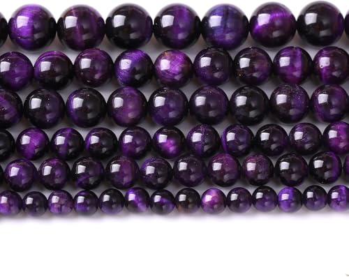 10 mm, 38 Stück natürliche violette Tigeraugen-Steine, lose Perlen für Schmuckherstellung, DIY-Armband, Abstandshalter, 1 Strang, 38,1 cm von RZYFEMM