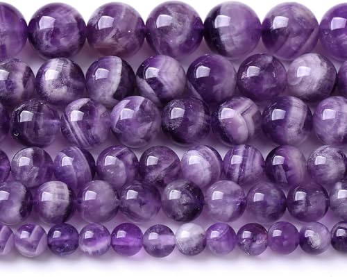 10 mm 38 Stück lila Amethyst-Traumspitzen-Perlen, natürlicher Quarz-Kristallstein, lose Perlen für Schmuckherstellung, DIY-Armbänder, Güteklasse A+, 38,1 cm Strang von RZYFEMM