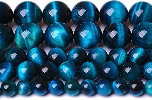 10 mm blaue Tigeraugen-Perlen, Naturstein, Edelstein-Abstandshalter, lose Perlen für Schmuckherstellung, DIY-Armband, Halbedelperlen, Strang, 38,1 cm, 36 Stück von RZYFEMM