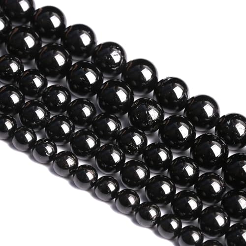 4 mm, 88 Stück natürliche schwarze Turmalin-Edelsteine, Klasse A, Perlen für Schmuckherstellung, DIY-Armband, Kristall, 1 Strang von RZYFEMM