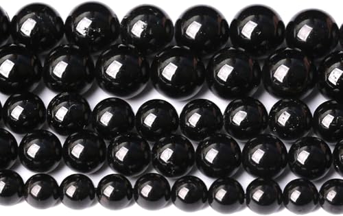 6 mm, 60 Stück natürliche schwarze Turmalin-Edelsteine, Klasse A, Perlen für Schmuckherstellung, DIY-Armband, Kristall, 1 Strang von RZYFEMM