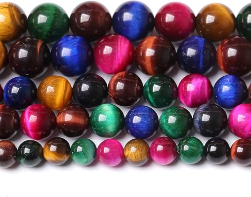 6 mm, bunte Tigerauge, Natursteinperlen, Kristall-Abstandshalter, lose Perlen für Schmuckherstellung, DIY-Armband, 1 Strang, 38,1 cm, 60 Stück von RZYFEMM