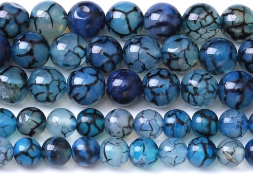 8 mm, 45 Stück, Natursteine, blaue Drachenvener-Achat, lose Perlen für Schmuckherstellung, DIY, Armband, Halskette von RZYFEMM