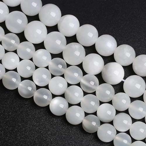 8 mm, 45 Stück natürliche weiße Mondstein-Edelsteine, AAA-Qualität, Kristall-Abstandshalter, lose Perlen für Schmuckherstellung, DIY-Armband, 38,1 cm, 1 Strang von RZYFEMM