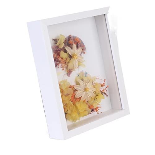 Bilderrahmen Mehrzweck-Tiefer 3D-Rahmen for getrocknete Blumen, Holz-Fotorahmen, 3 cm Tiefe, Schattenbox, Bildprobenhalter, Wanddekoration Fotorahmen (Color : White, Size : 7inch (13x18cm)) von RaamKa