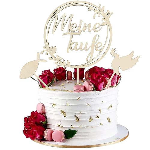 RabbFit Cake Topper Christening Wooden My Christening Cake Topper Dove Fish Cake Decoration Party Decoration for Boy Girl (Wreath) Party Dekoration für Junge, Mädchen, Taufe, Babyparty, Babydusche von RabbFit