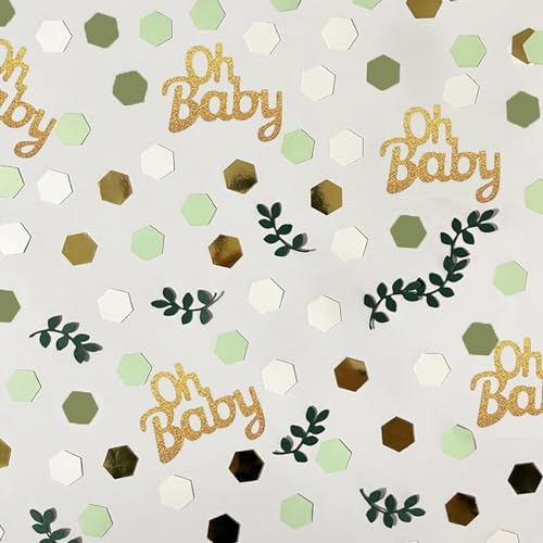 RabbFit Pack of 100 oh baby Confetti Shower Gold Green Table Decoration for Baby Shower Green Scatter Decoration oh baby Woman Man Glitter Confetti Table Decoration Sage Table Decoration Green von RabbFit