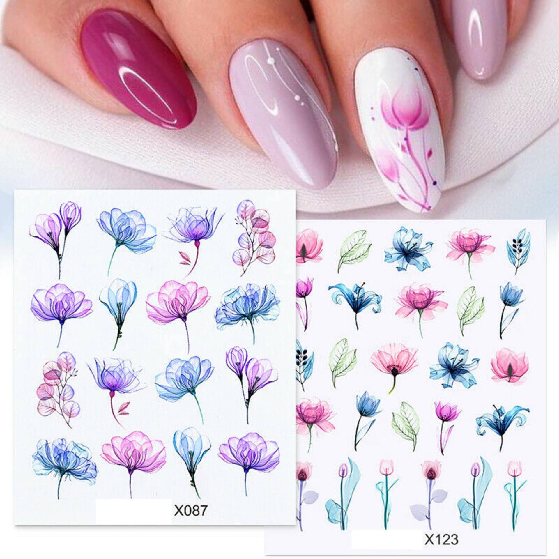 Nail Art Wasser Abziehbild Aufkleber Transfers Frühling Sommer Blumen Blatt Farn Blütenblätter Aquarell von RachelsNailsByRachel