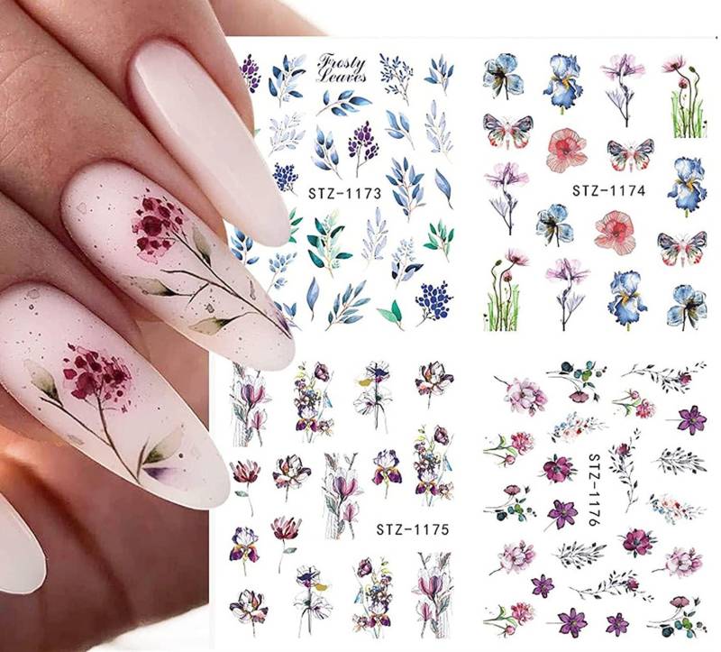 Nail Art Wasser Aufkleber Frühling Sommer Blumen Floral Tulpen Farn Schmetterling Schmetterlinge Lavendel von RachelsNailsByRachel